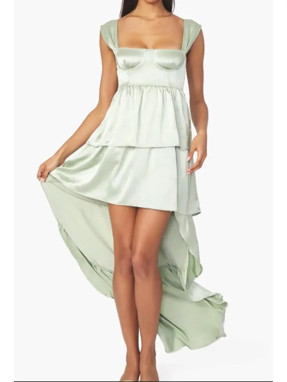 WeWoreWhat Corset High Low Maxi dress Fog Green size 4